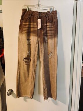 Micas Brown Distressed Hombre Wide Leg Red Dirt Jeans